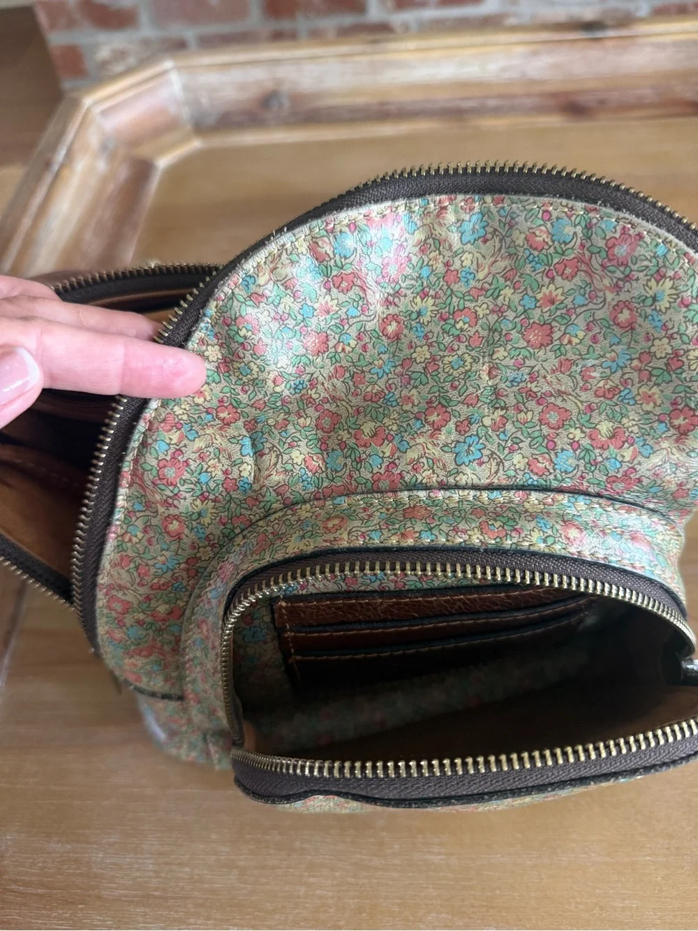 Patricia Nash Floral Mini Backpack in Brown and Pink